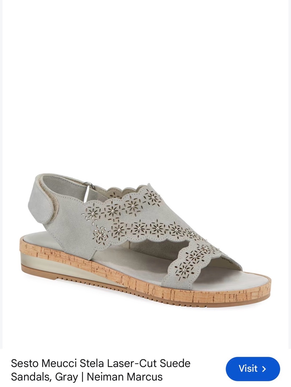 Sesto Meucci Light Gray Laser-Cut Suede Scalloped Sandals